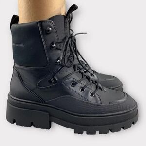 ZARA CHUNKY Ankle Womens 9 Boots Black Combat Shoes Lace Up Platform Wedge
